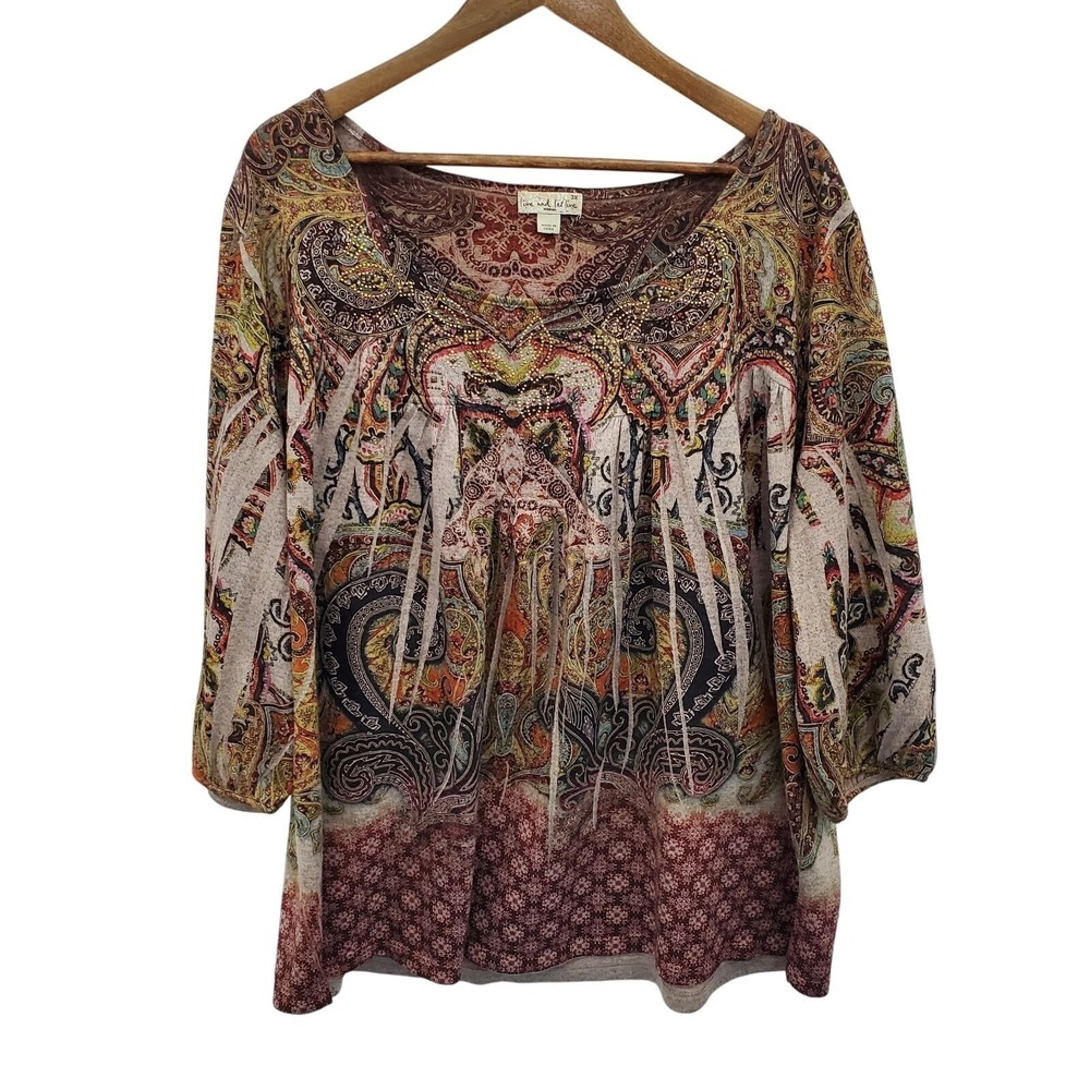 Live and Let Live 3X Boho Artsy Ornate Festival Flowy Boutique Tunic Top